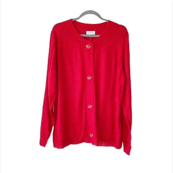 Avenue Bright Red Cardigan Sweater Size 18/20 Sparkles Rhinestones New - Picture 1 of 8